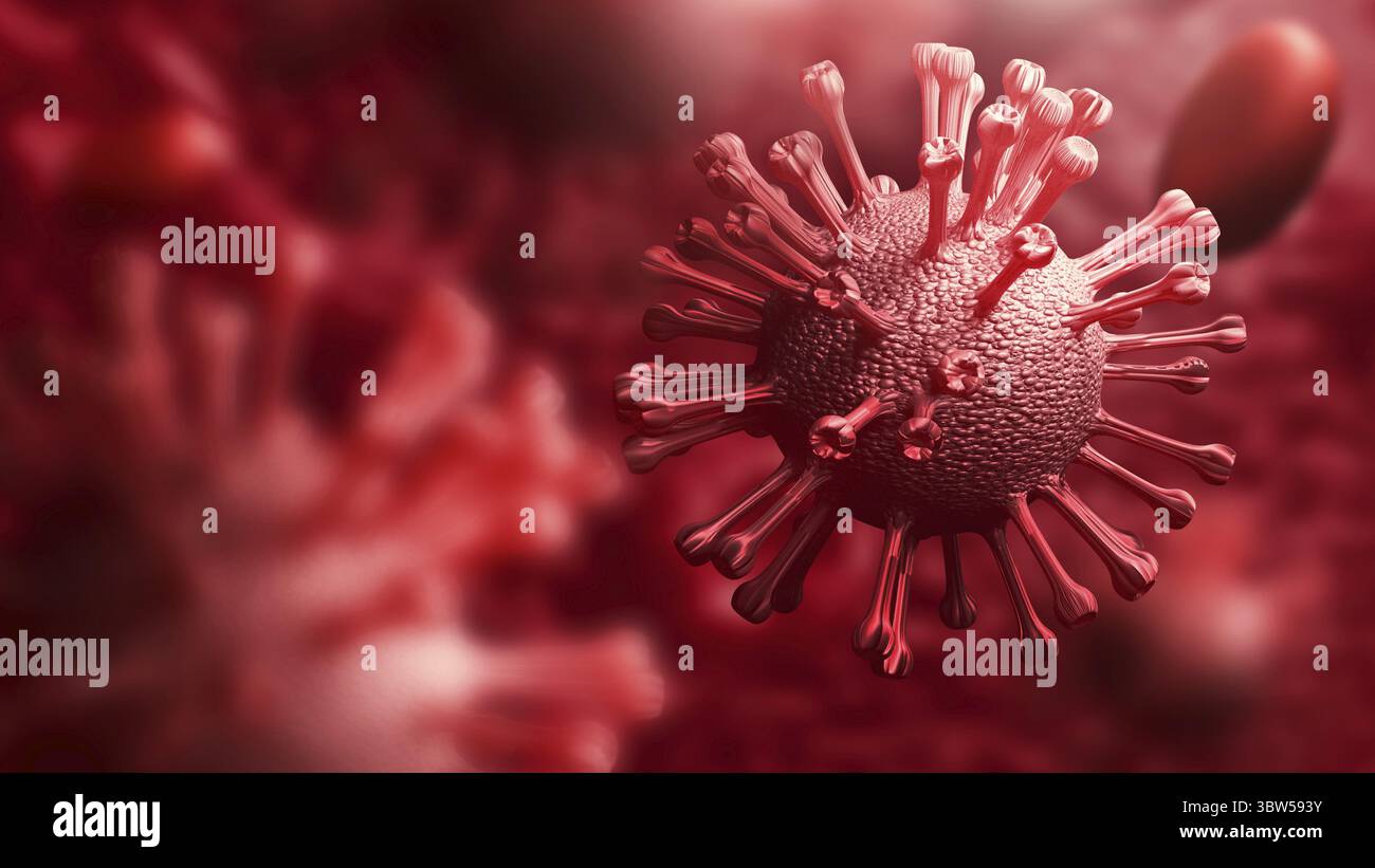 Super closeup Coronavirus COVID-19 dans le corps humain. Concept de science et de micro-biologie. Épidémie de flambée du virus Corona. Santé médicale et vir Banque D'Images