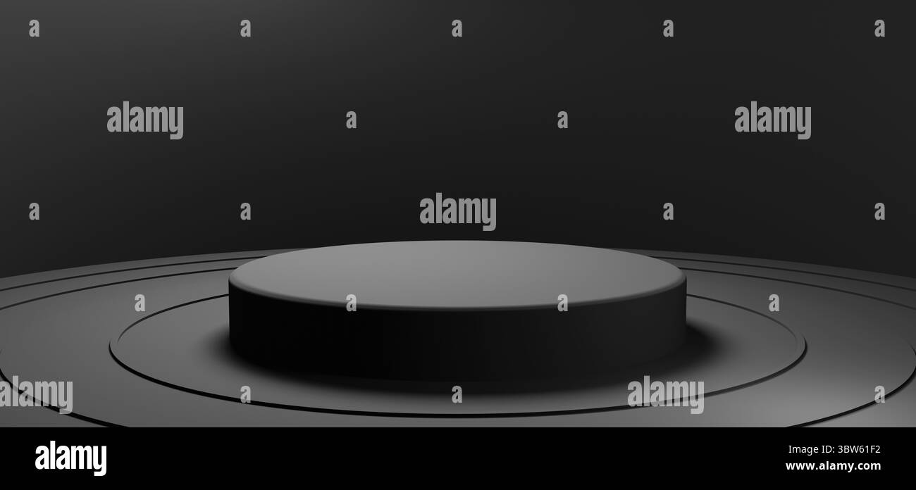 Podium de produit rond noir minimal sur fond circulaire.Concept abstrait de publicité d'objet et d'affaires.3D rendu d'illustration Banque D'Images