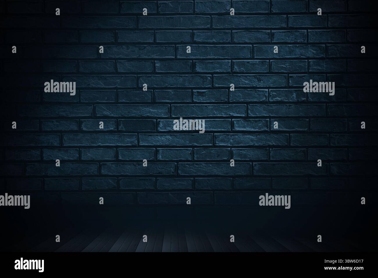 L'intérieur du studio de design plat est doté d'un mur de briques pleine largeur sombre et d'un parquet en bois Banque D'Images