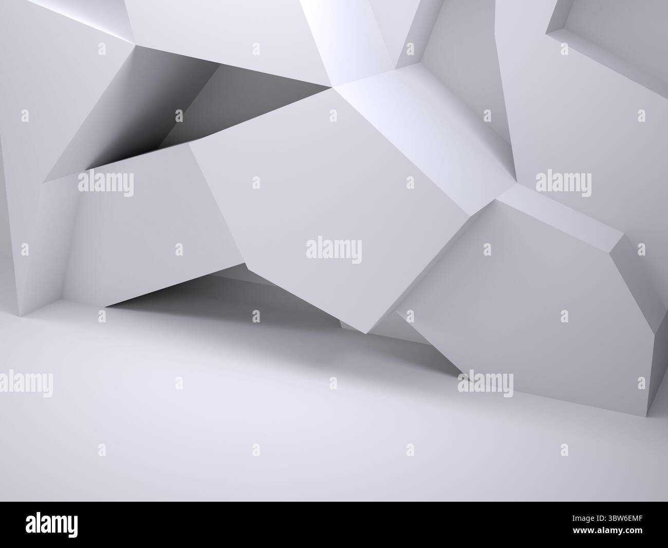 Cluster de polygones blancs angulaires forme un design plat à l'intérieur gris clair, espace de copie Banque D'Images