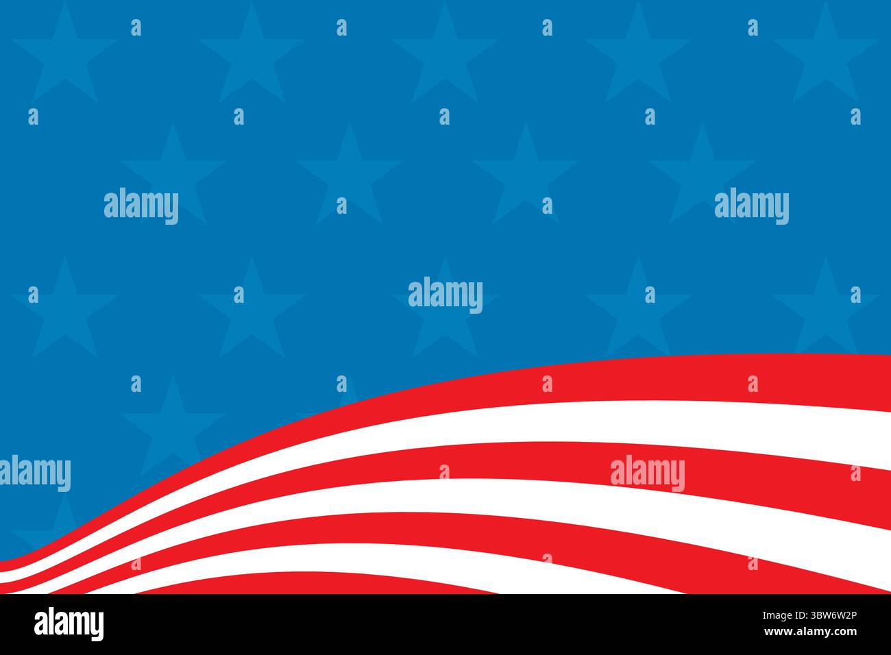 Illustration stylisée de drapeau américain vectoriel montrant des bandes blanches rouges ondulantes avec un champ d'étoile bleue Banque D'Images