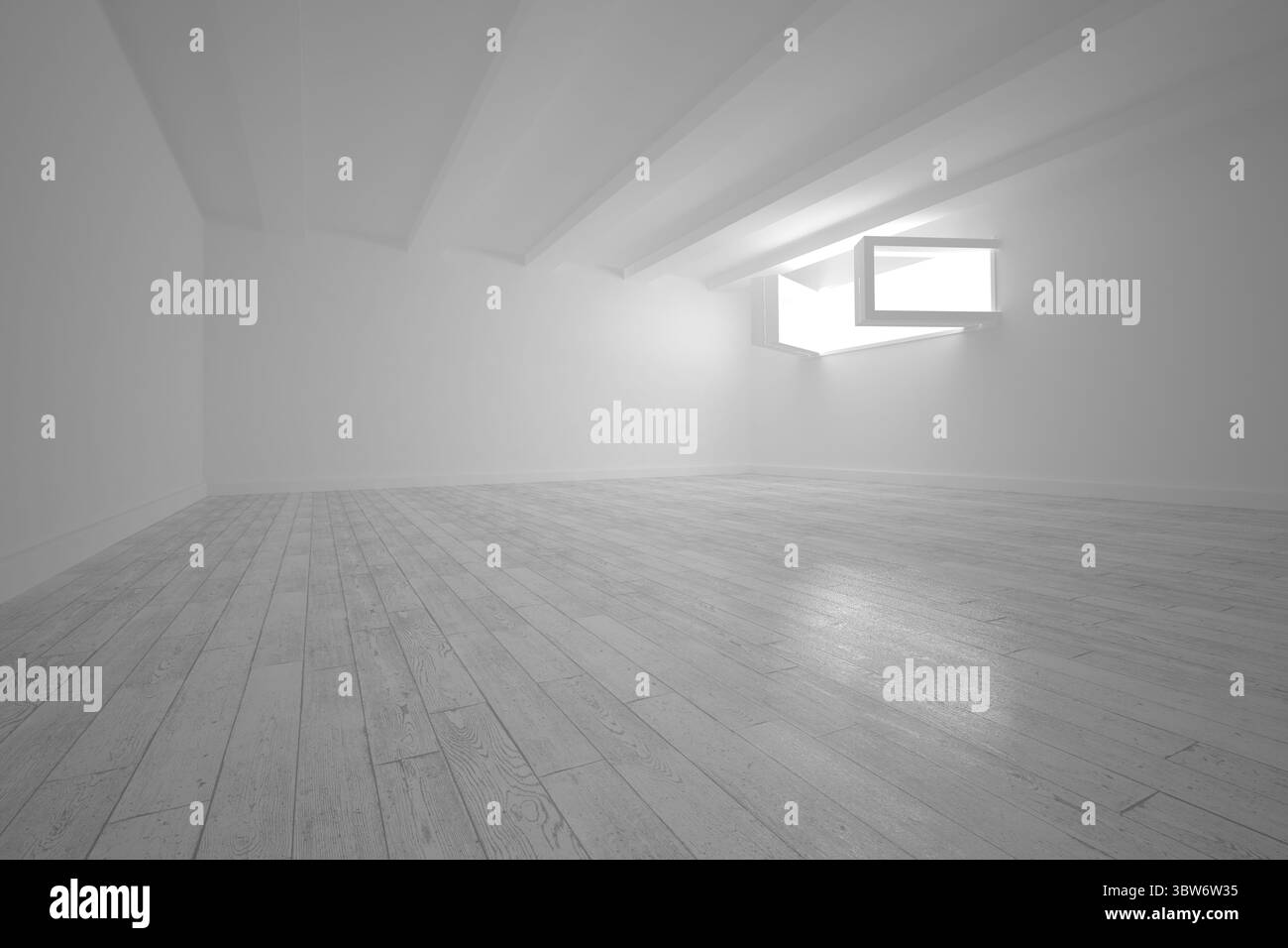 Pièce sombre avec fenêtres ouvertes Banque D'Images