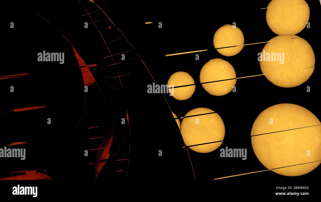 Illustration abstraite sur fond sombre générée dans l'espace informatique 3D dans un style futuriste Banque D'Images