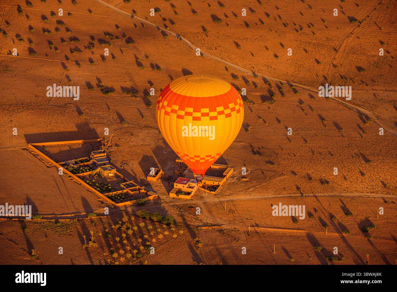 Images de montgolfières au-dessus du paysage marocain, Marrakech, Marrakech, Maroc Banque D'Images