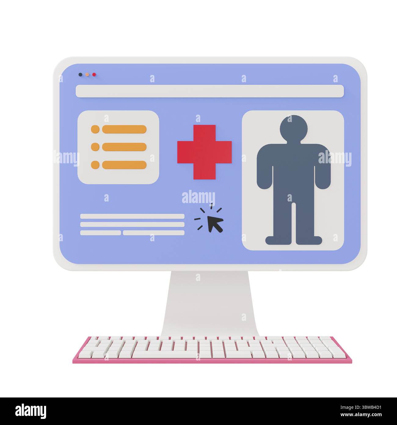 rendu 3d de l'ordinateur pour le scan, icônes 3d, style de dessin animé minimal pastel isolé Banque D'Images