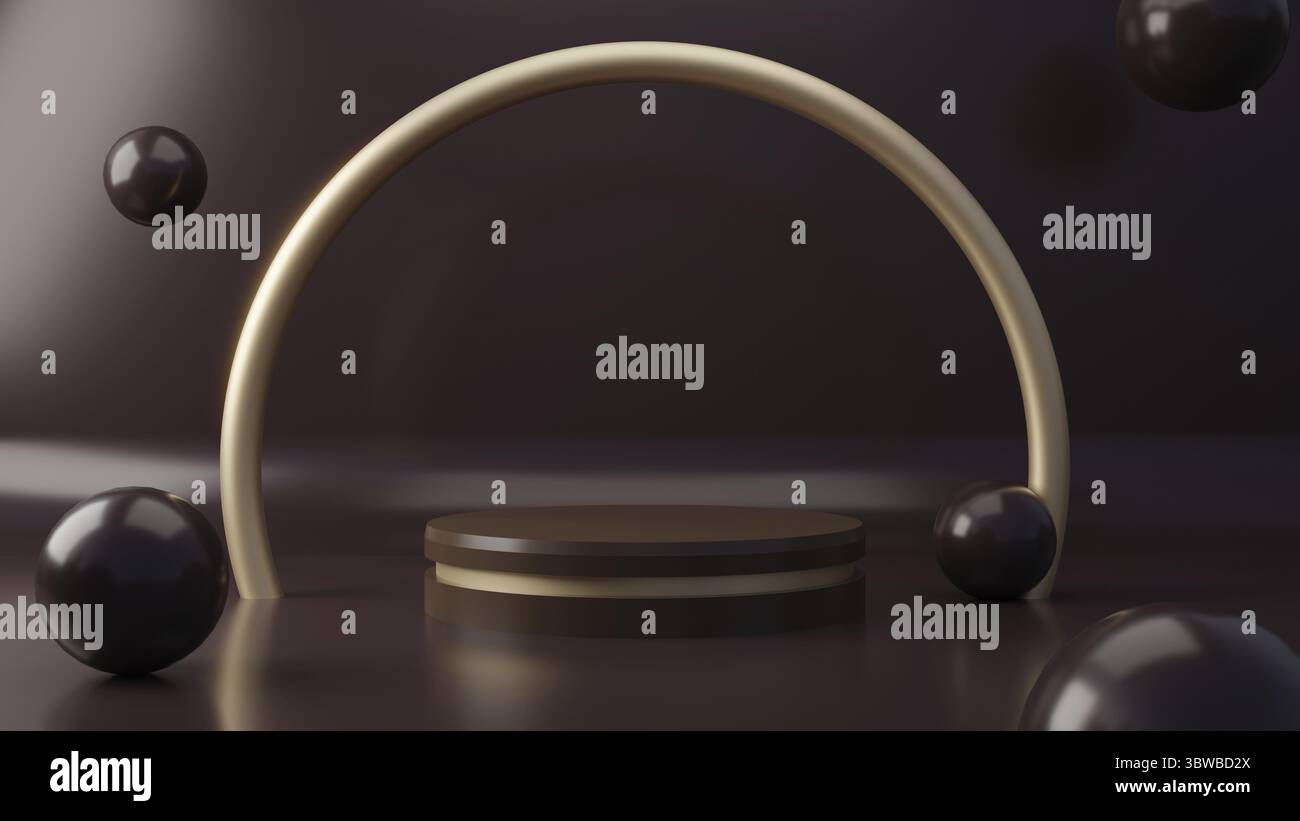 Socle de produit couleur chocolat noir sur fond. Concept de géométrie minimale abstraite. Thème plateforme studio podium. Exposition et affaires ma Banque D'Images