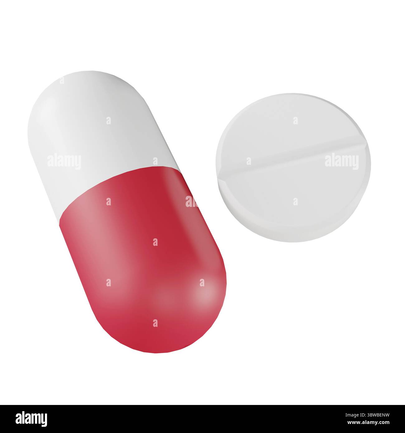 Rendu 3d de la médecine, icônes 3d, style de dessin animé minimal pastel isolé Banque D'Images