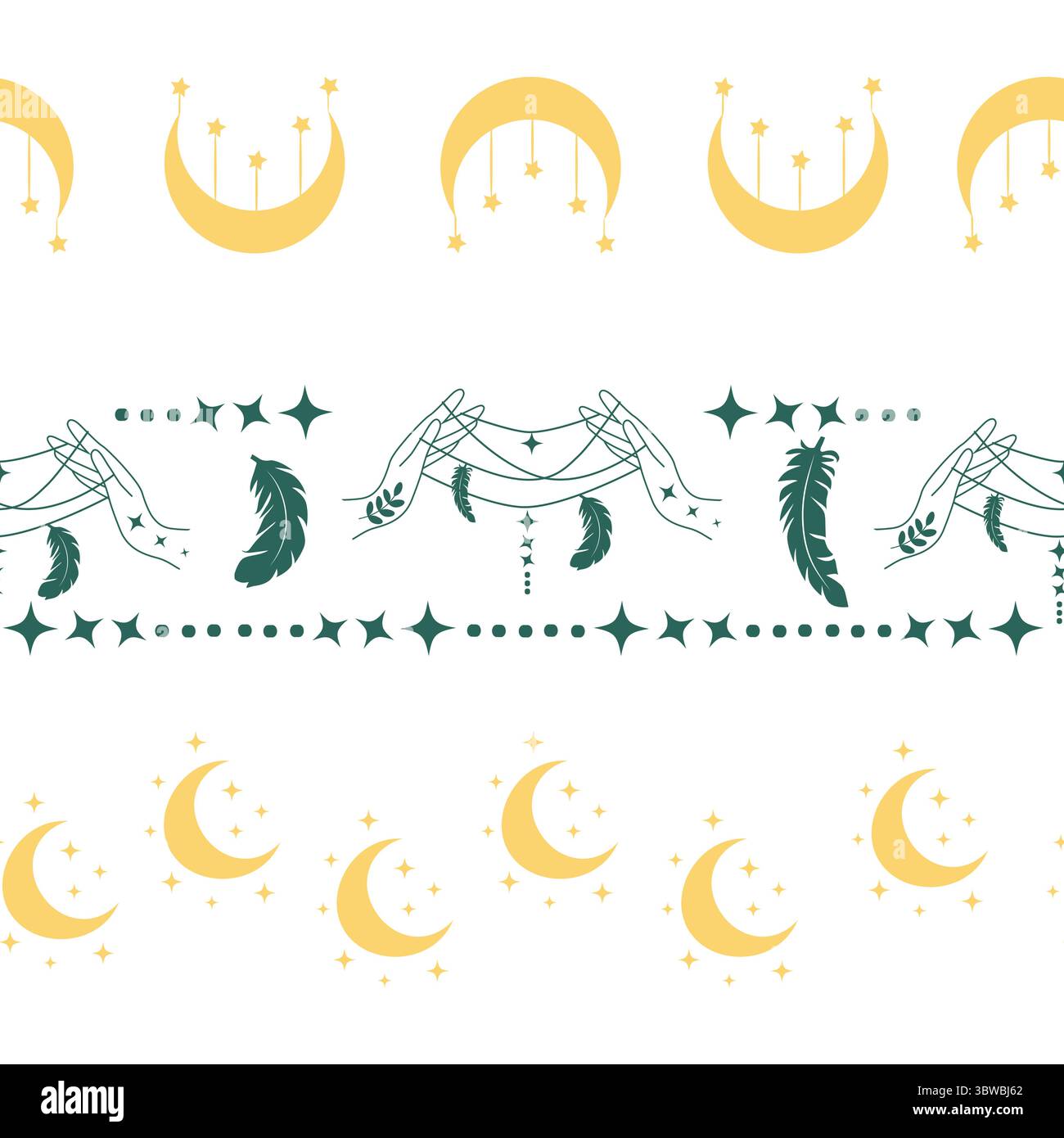 Bordure horizontale, Set Magic et Heavens Seamless pattern, avec des éléments magiques symboles de thème de sorcellerie Illustration de Vecteur