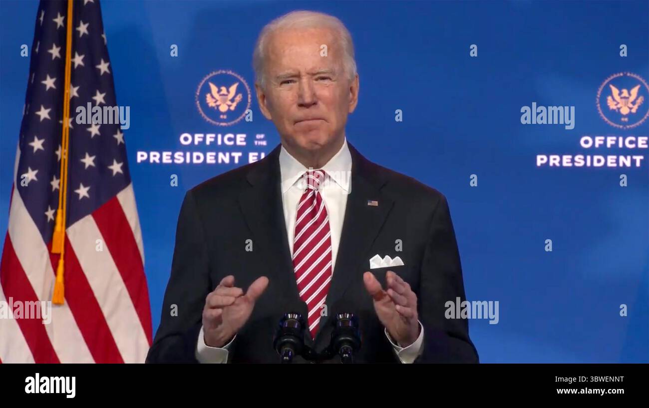 23 décembre 2020, Wilmington, Delaware, États-Unis : Joe Biden, président élu des États-Unis, prononce un discours présentant le Dr Miguel Cardona, son candidat au poste de secrétaire à l'éducation, du Queen Theatre de Wilmington, Delaware, le mardi 22 décembre 2020 (crédit image : © Biden transition TV via CNP/CNP via ZUMA Wire) Banque D'Images