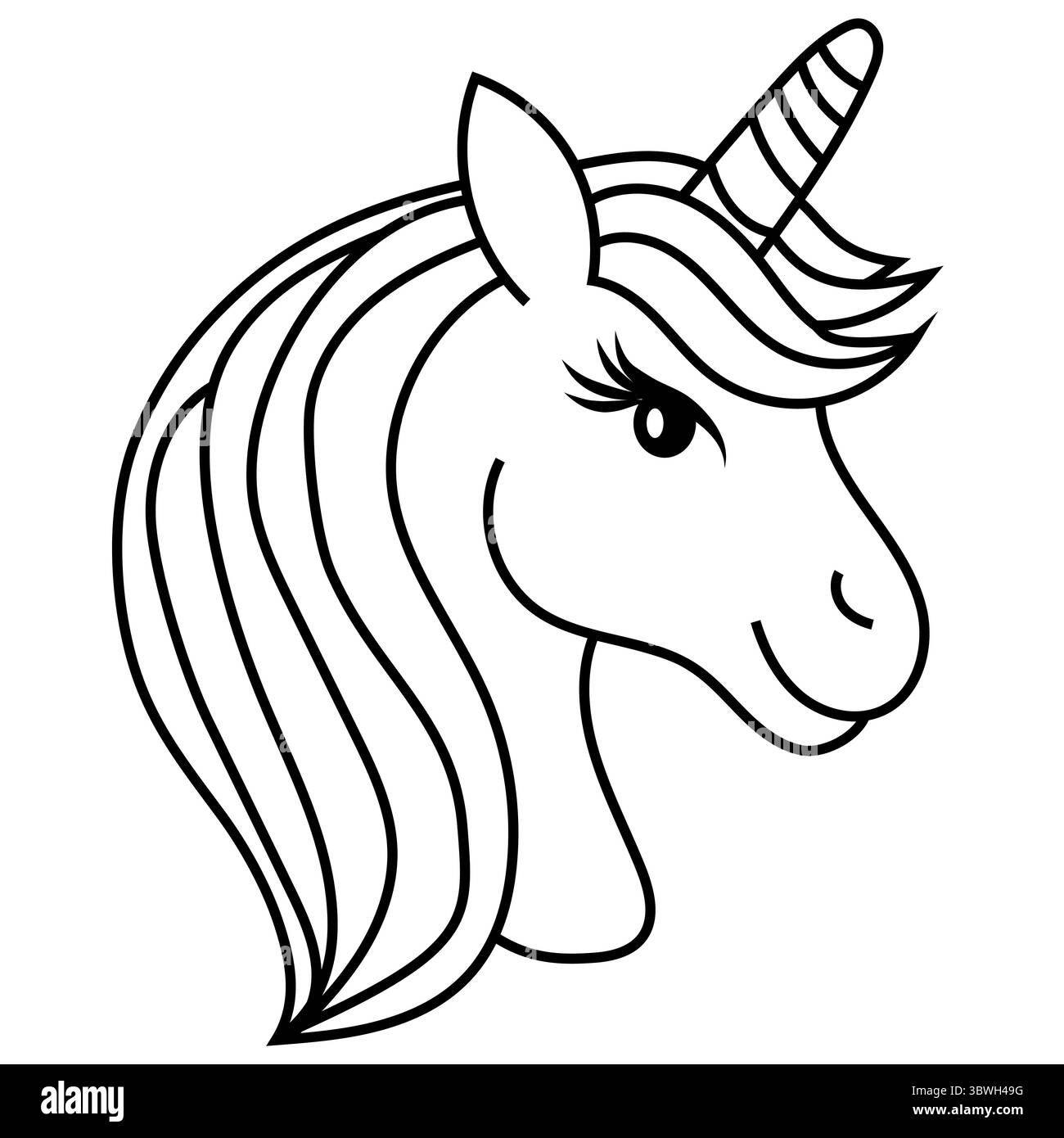Illustration du contour de la licorne. Dessin de tête de cheval. Vecteur de ligne simple. Profil de créature élégant. Illustration de Vecteur