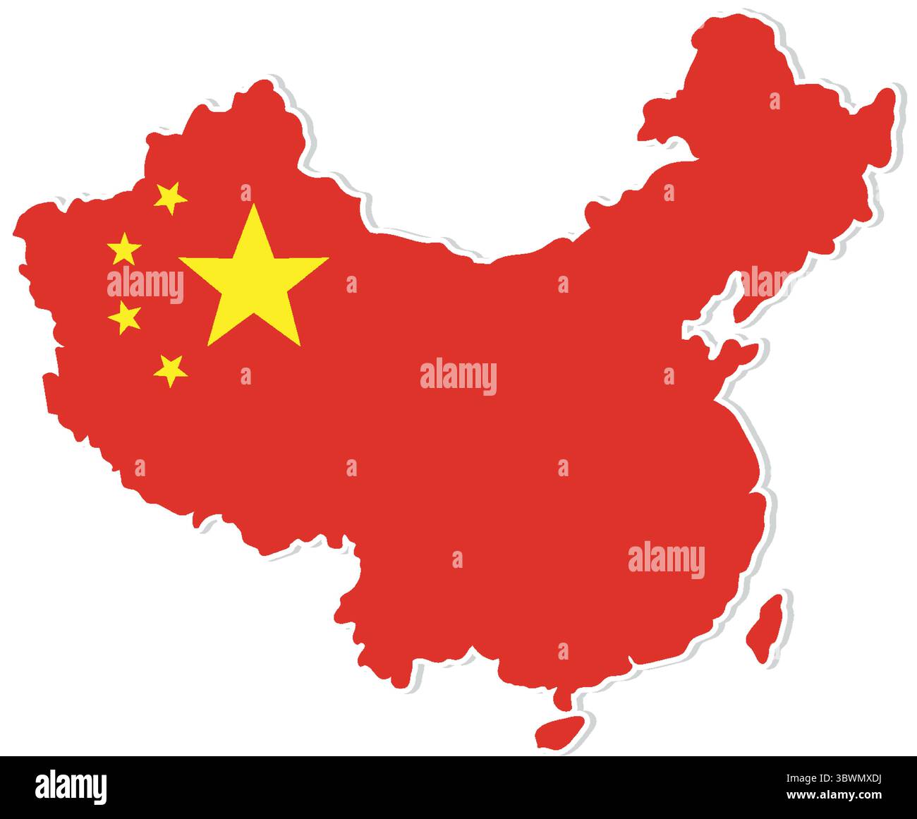Illustration vectorielle de la carte de la Chine en rouge avec des étoiles jaunes. Design simple, couleurs vives, adapté à un usage éducatif et commercial Illustration de Vecteur