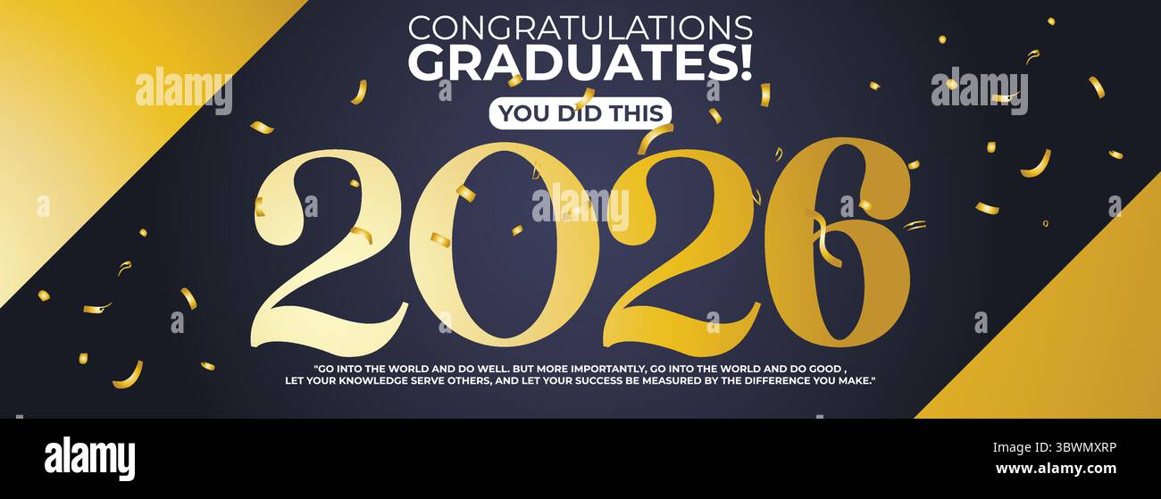 Classe élégante de 2026 bannière de célébration de graduation avec typographie or et message inspirant - Design graphique numérique moderne Illustration de Vecteur