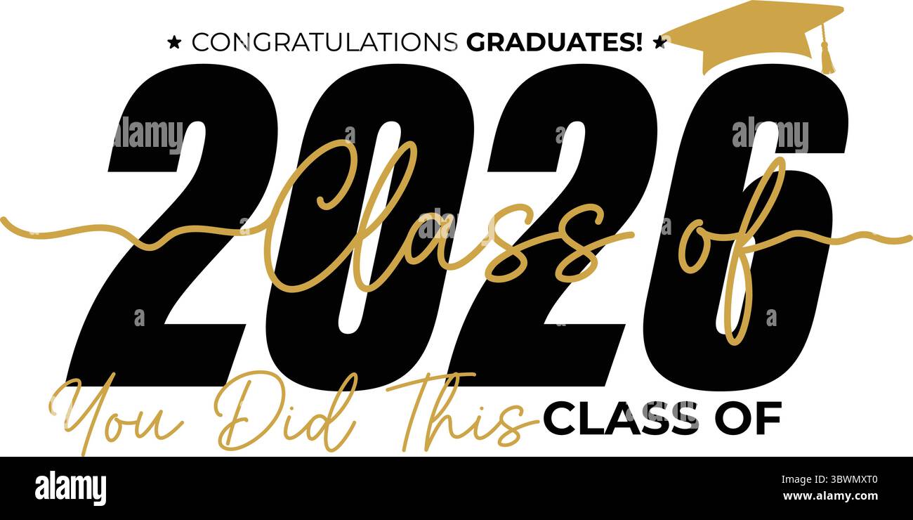 Classe élégante de 2026 bannière typographique graduation avec des polices manuscrites et gras - célébrez le succès des diplômés avec un flair moderne Illustration de Vecteur