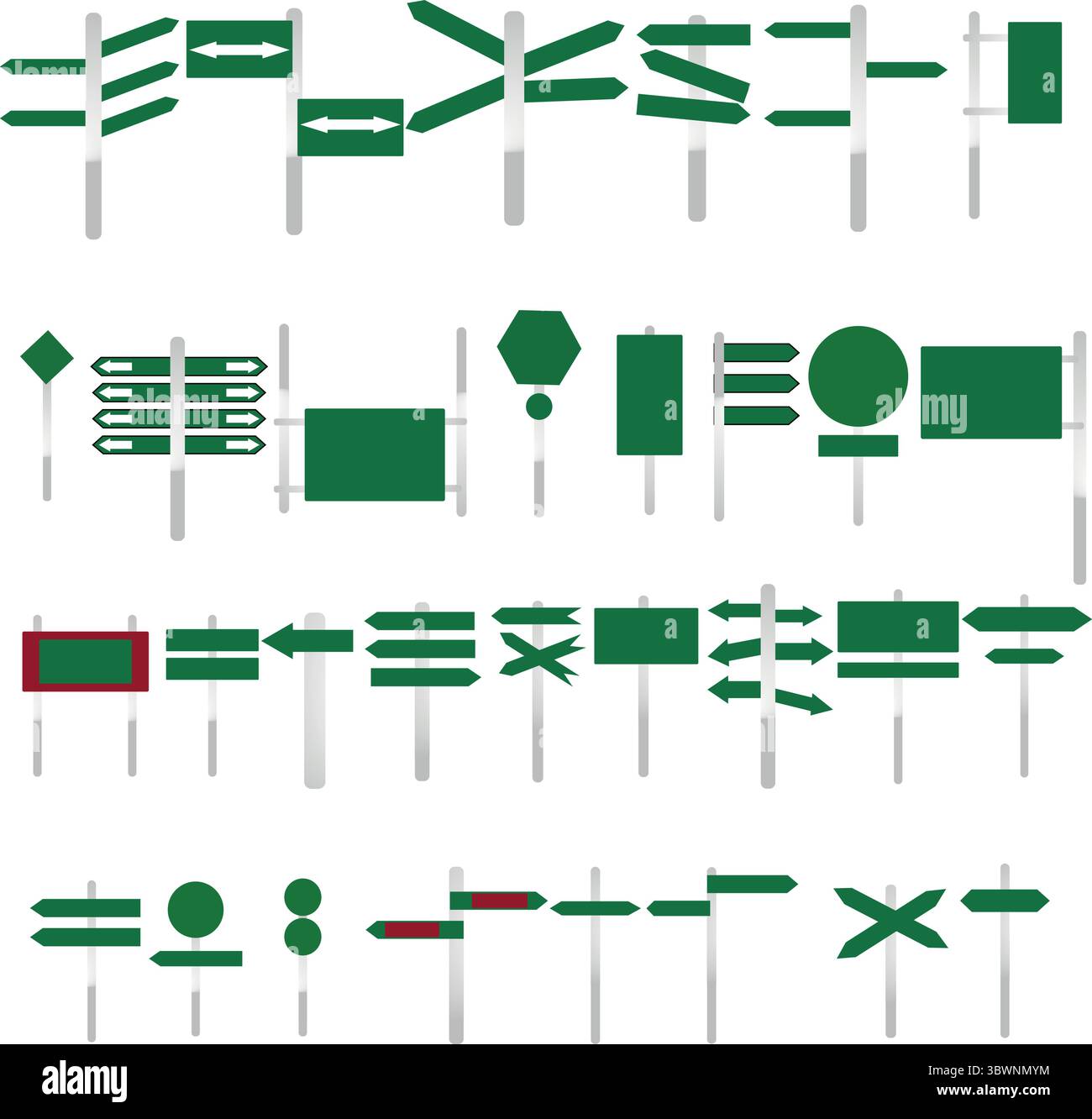 Collection de divers panneaux directionnels et symboles en vert parfait pour l'orientation et le design Illustration de Vecteur