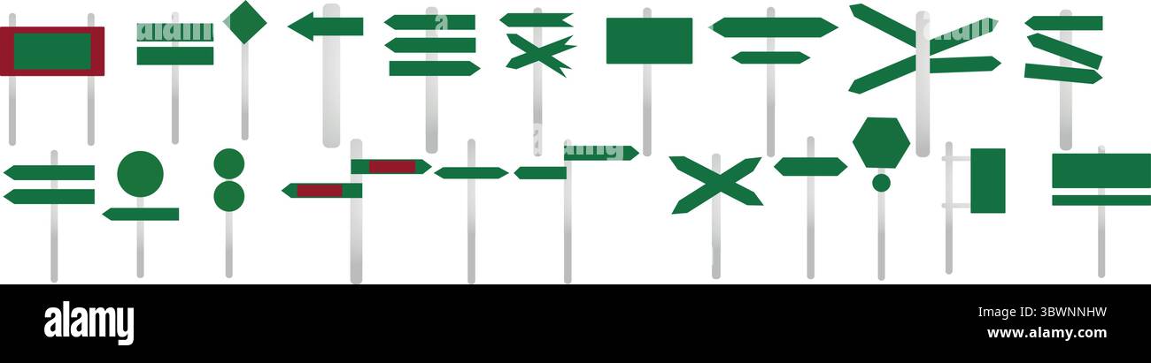 Collection de divers panneaux directionnels et symboles en vert parfait pour l'orientation et le design Illustration de Vecteur