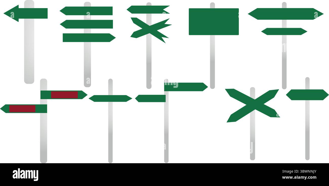 Collection de divers panneaux directionnels et symboles en vert parfait pour l'orientation et le design Illustration de Vecteur