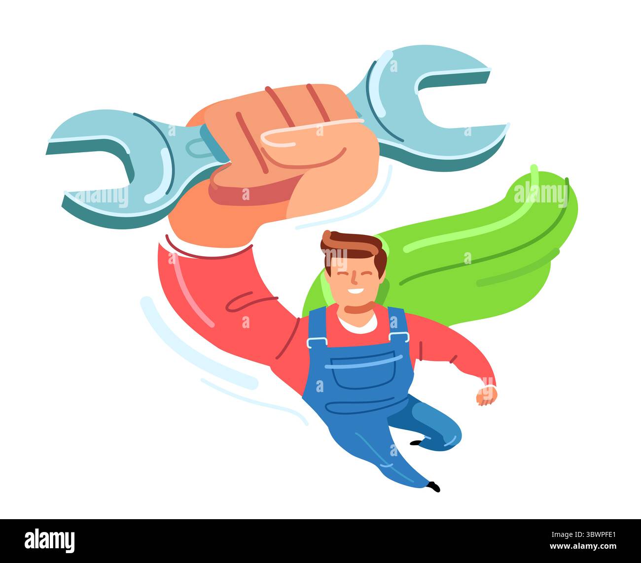 Travaux de réparation et de construction. L'ouvrier d'ingénieur avec la clé vole. Technicien, mécanicien, réparateur, symbole constructeur Illustration de Vecteur