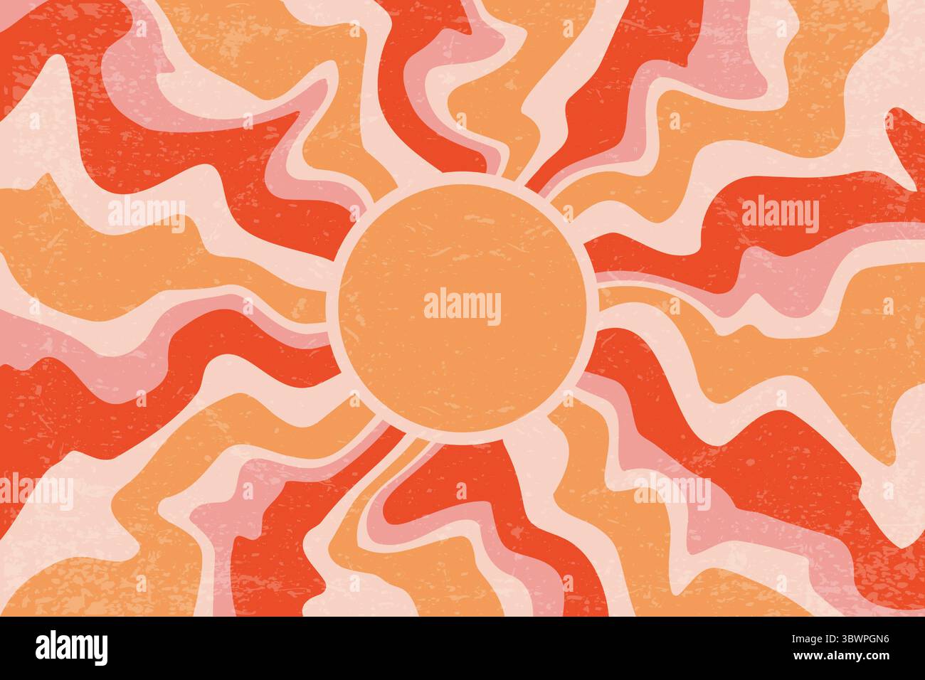 Fond rétro Sunburst avec motif radial de rayons ondulés radiaux. Affiche d'été abstraite vintage Vector. Poutres rayées orange psychédéliques. Groovy Illustration de Vecteur