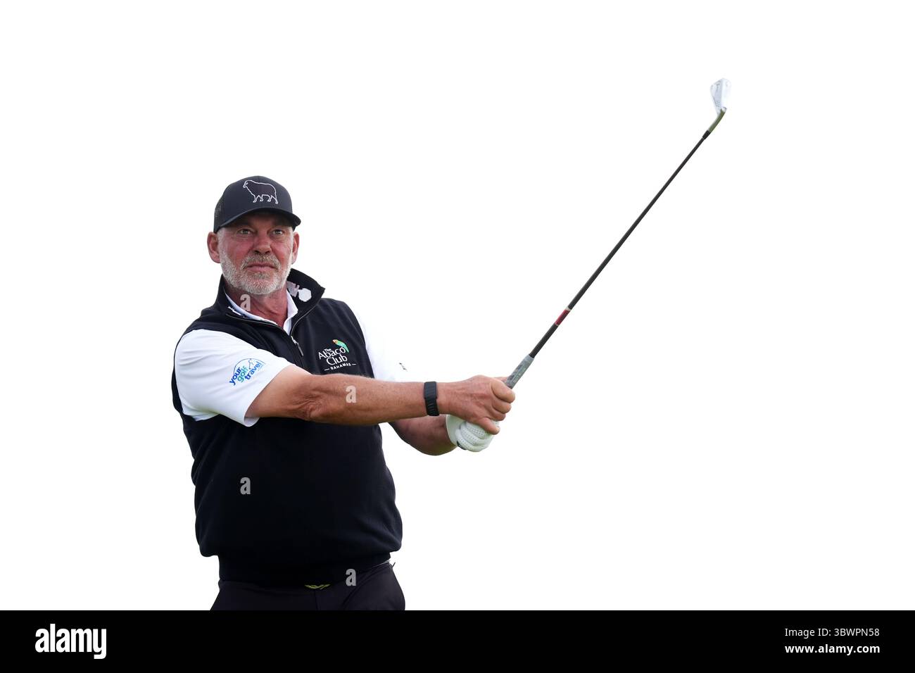 Darren Clarke, de l'Irlande du Nord, part du 6e jour du 153e Open Championship à Royal Portrush, County Antrim, Irlande du Nord. Date de la photo : jeudi 17 juillet 2025. Banque D'Images