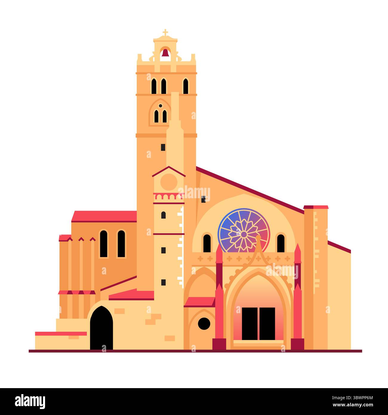 Cathédrale de Toulouse - objet coloré de style design plat Illustration de Vecteur