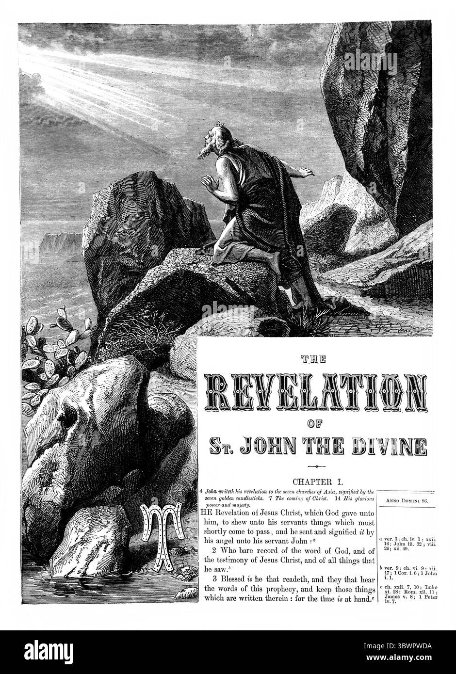Page de titre des révélations de Saint Jean le Divin de l'Antiquité 19ème siècle la Sainte Bible contenant l'ancien et le Nouveau Testament avec le No explicatif Banque D'Images