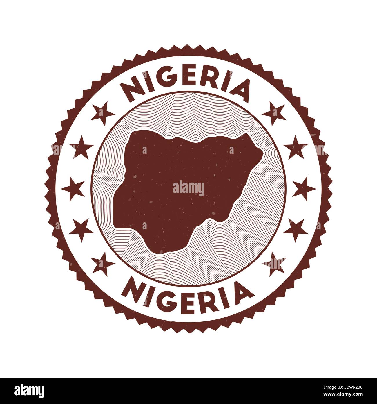 Emblème du Nigeria. Timbre rond de pays avec forme du Nigeria, isolines et texte rond. Badge artistique. Illustration vectorielle soignée. Illustration de Vecteur