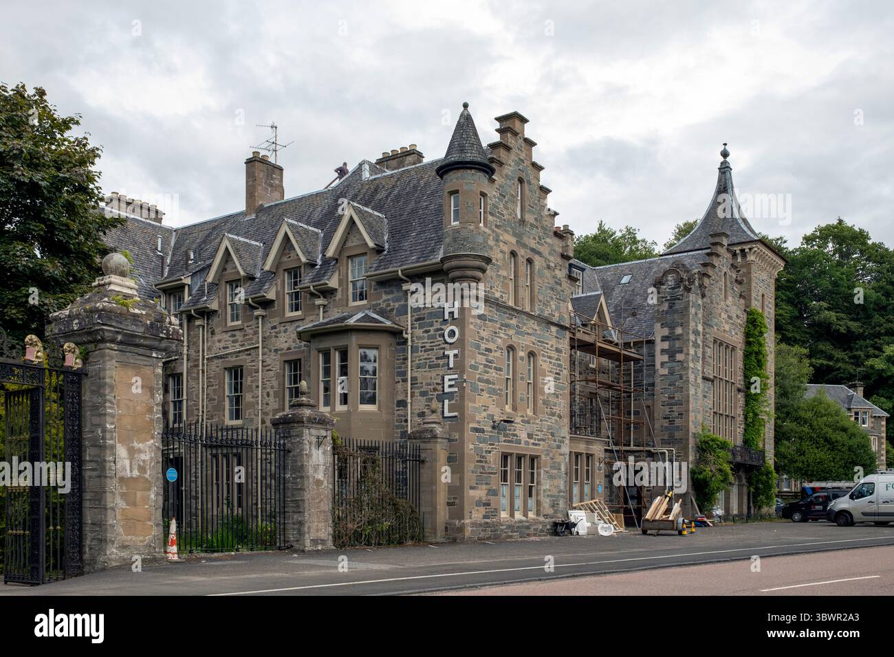 Rénovation de l'hôtel Birnam, Perthshire, Écosse, Royaume-Uni. Banque D'Images