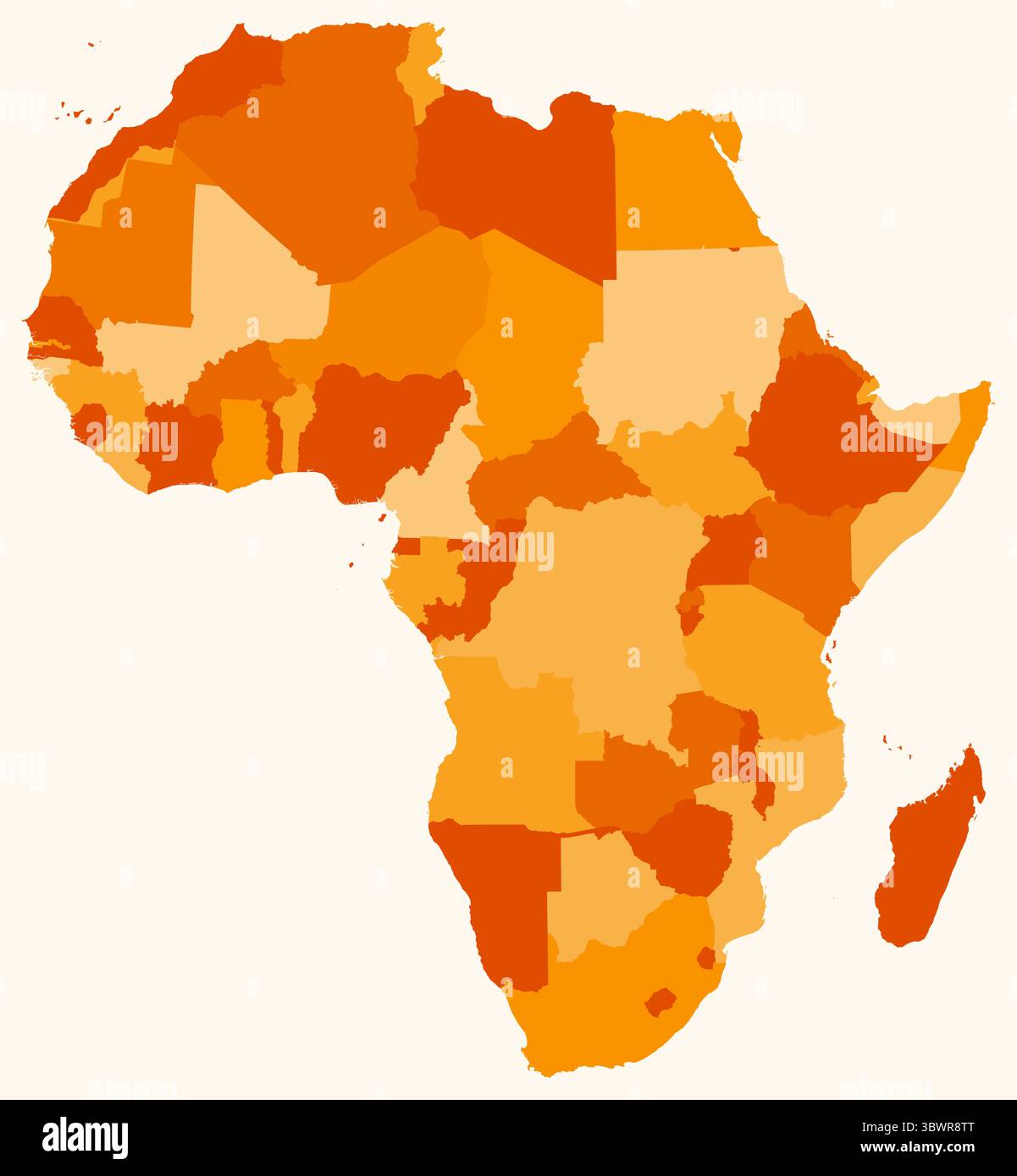 Carte de l'Afrique avec les pays. Juste une carte de frontière du continent simple avec la division du pays. Palette de couleurs orange. Illustration de Vecteur
