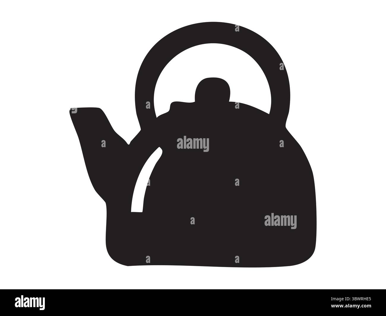 Silhouette noire de bouilloire traditionnelle isolée sur fond blanc, illustration graphique. concept d'ustensiles de cuisine, préparation de boissons chaudes, thé, coff Illustration de Vecteur