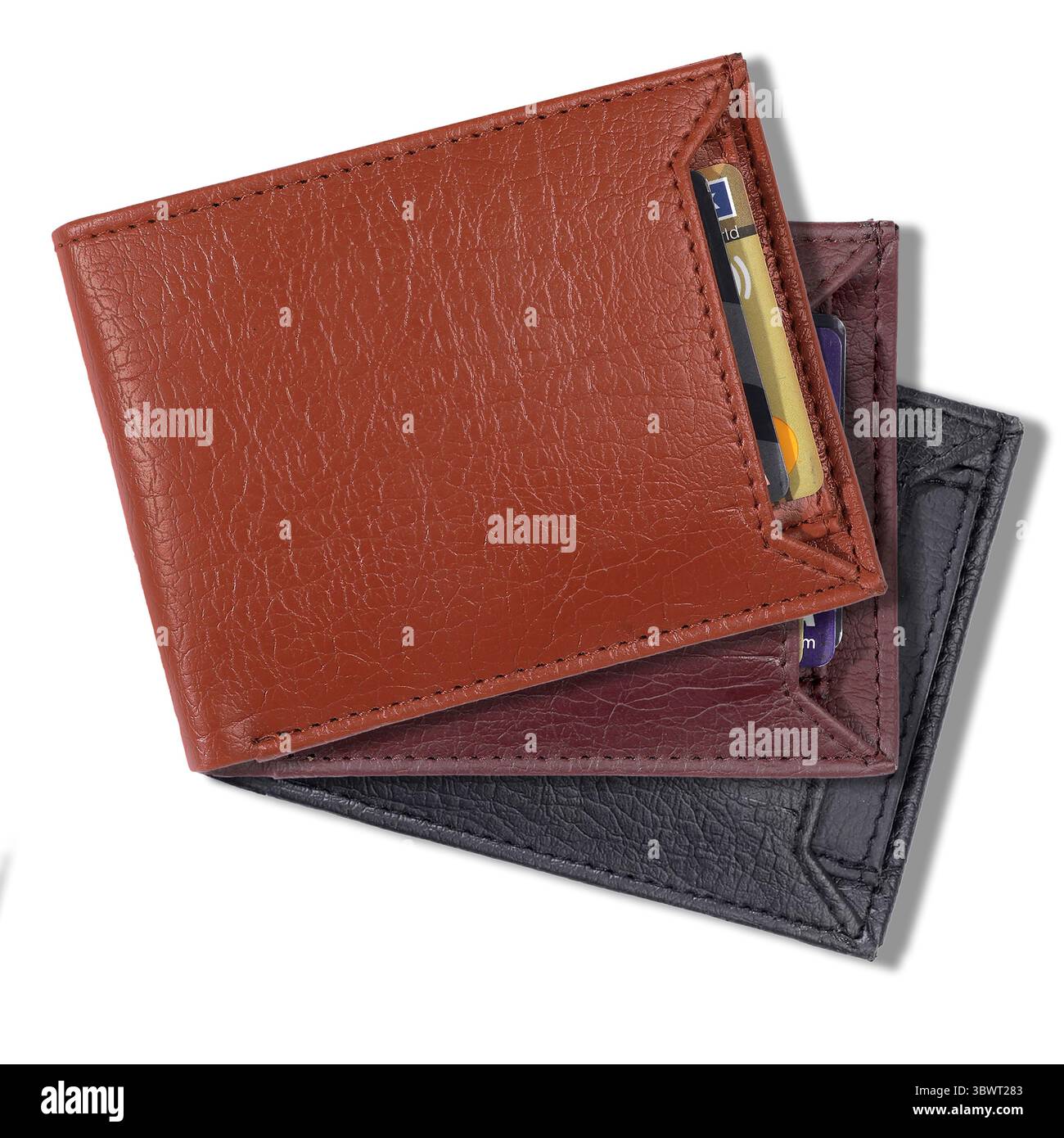 Confectionnés dans un cuir de qualité supérieure, ces portefeuilles élégants offrent un accès facile aux cartes et des coutures résistantes. Un mélange parfait d'élégance et Banque D'Images