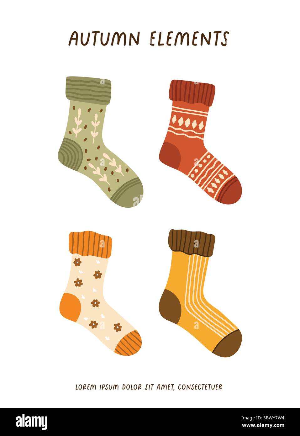 Ensemble de chaussettes, différentes collections de chaussettes d'automne. Vêtements de saison chauds, collection saisonnière confortable. Illustration vectorielle Illustration de Vecteur