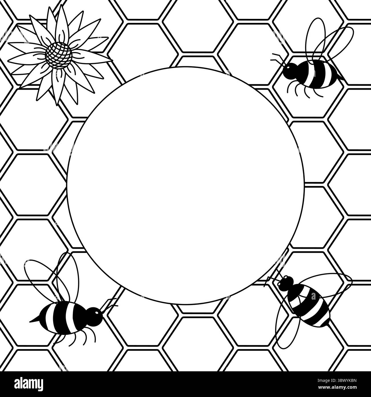 Fond abstrait de miel, modèle rond de cercle de cadre en nid d'abeille. Illustration de ligne graphique vectorielle. design pour graphiques de mode, imprimés textiles, fabri Illustration de Vecteur