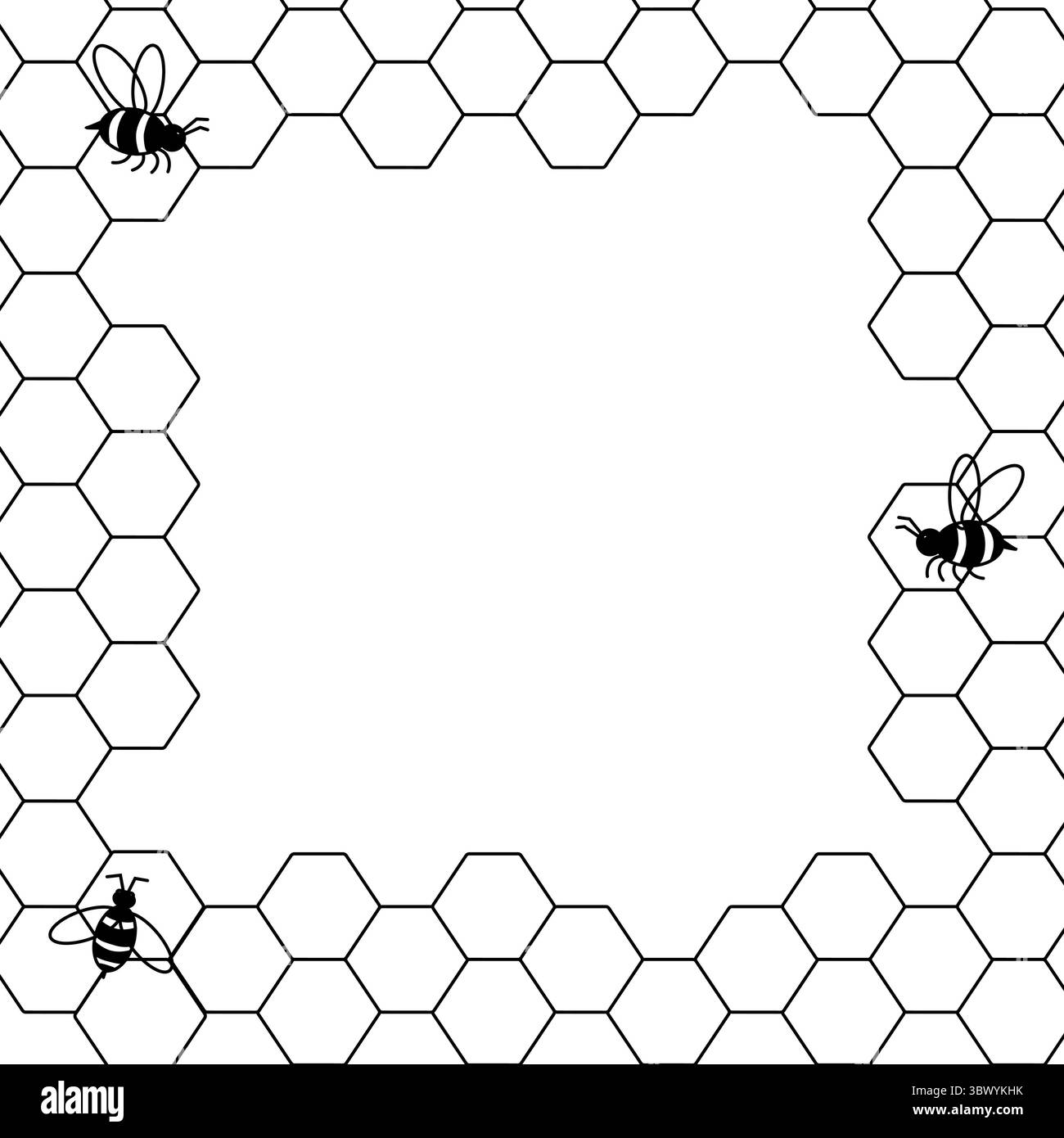 Modèle carré de cadre en nid d'abeille. Illustration de ligne graphique vectorielle. Logo linéaire de miel biologique, étiquette, éléments de conception de tags. Concept pour le paquet de miel Illustration de Vecteur