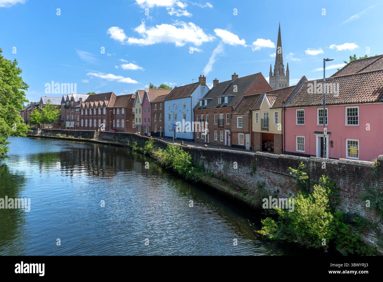 La ville de Norwich a été fondée sur la rivière Wensum. La rivière sinueuse est un site biologique d'intérêt scientifique spécial et une zone de conservation. Banque D'Images