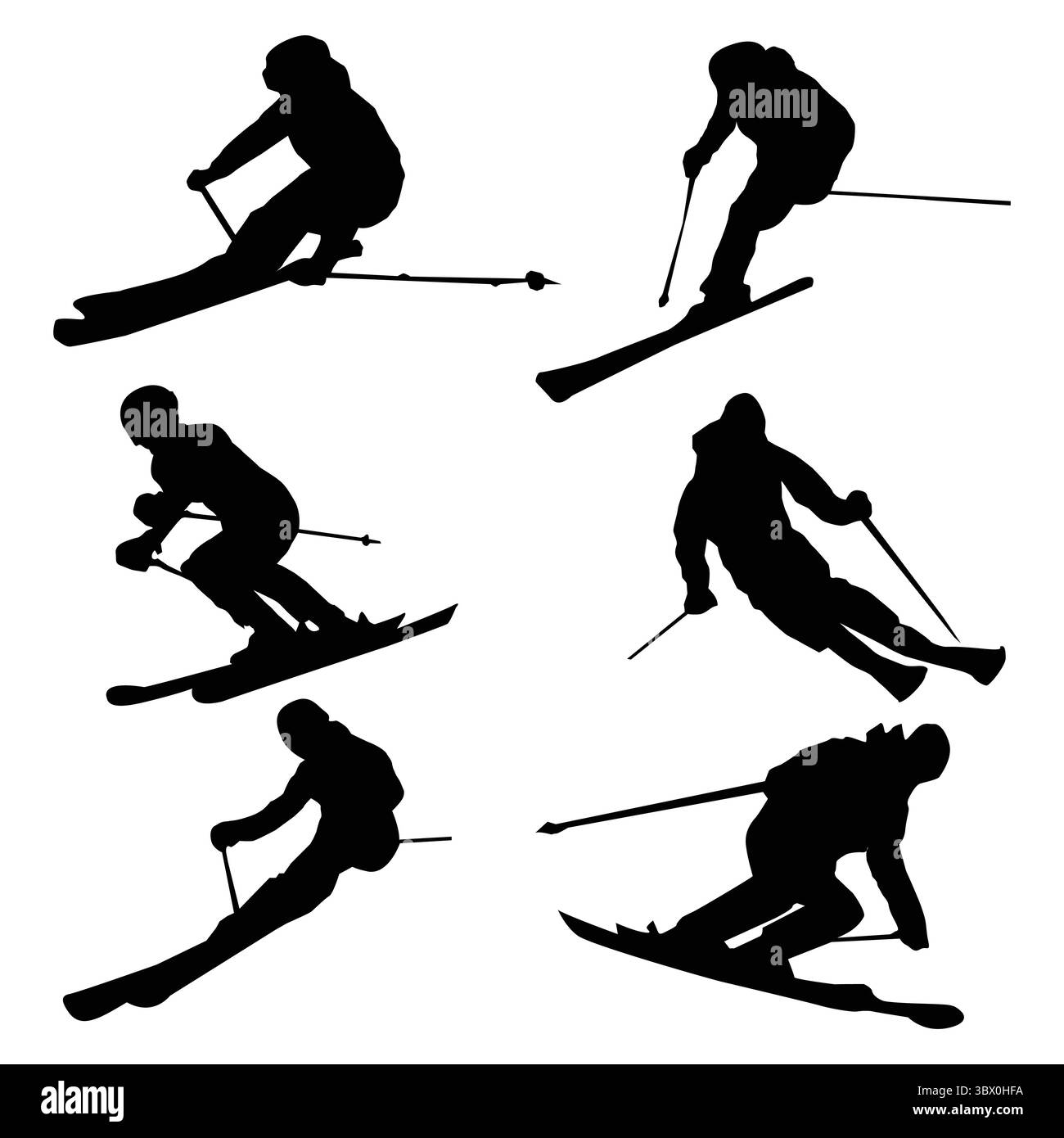 Silhouette de joueur de ski alpin dessin forme vol 4 Illustration de Vecteur
