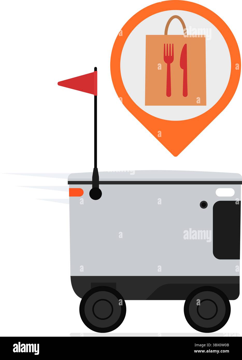 Robot de livraison de nourriture livrant une commande de restauration rapide, livraison de nourriture et concept robotique, isolé Illustration de Vecteur