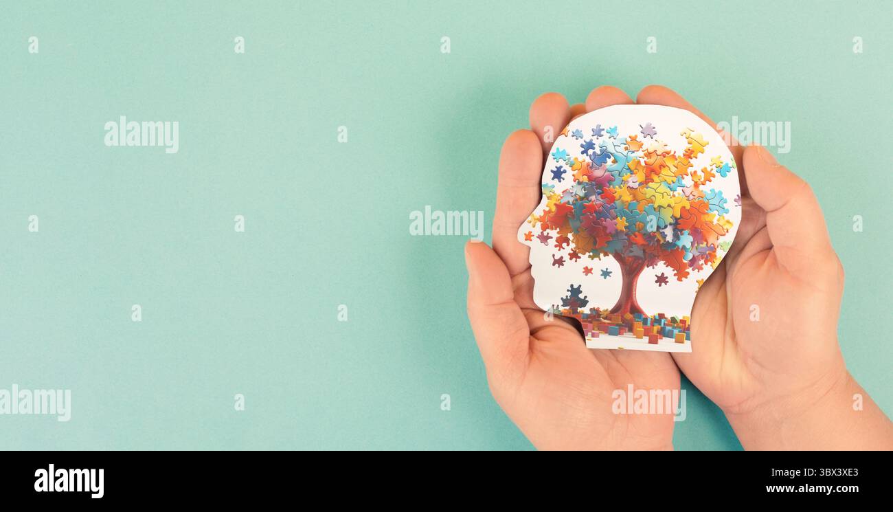 TSA autisme trouble du spectre neurodéveloppemental, déficits dans la communication et l'interaction sociales, cerveau avec déficience, hypersensibilité et Abnorma Banque D'Images