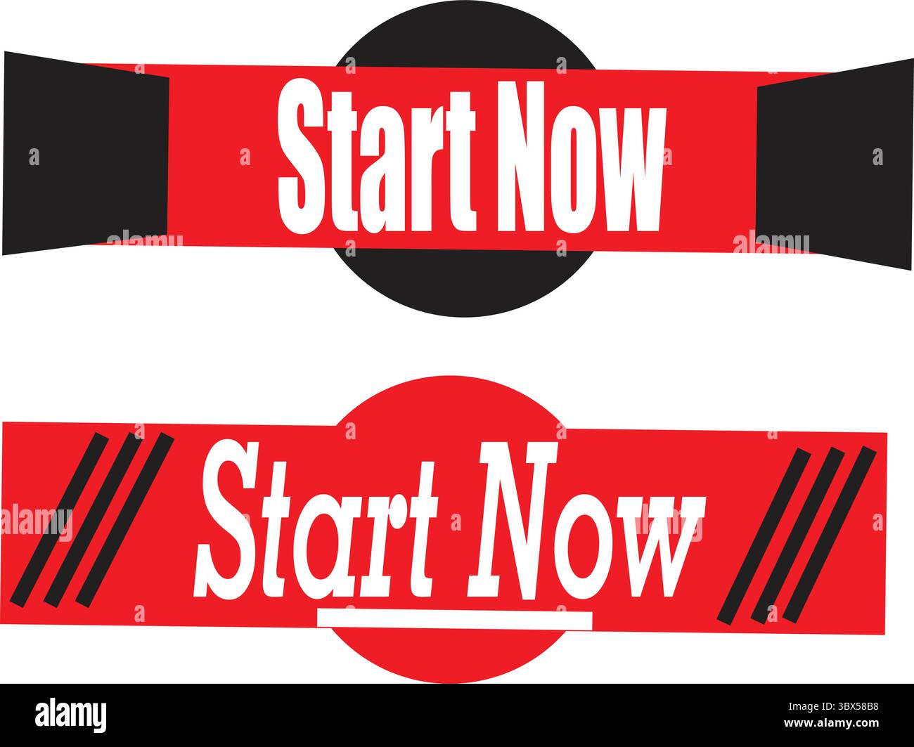 Étiquettes de ruban vectoriel rouge et noir gras commencent maintenant pour les boutons d'appel à l'action urgent et la conception de site Web Illustration de Vecteur