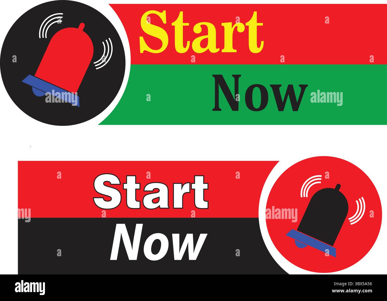 Vecteur multicolore de bouton Démarrer maintenant avec des icônes d'alerte circulaires pour les annonces en ligne et l'interface de site Web CTA Illustration de Vecteur