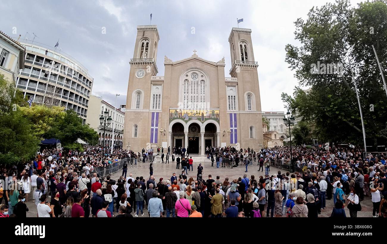7 septembre 2021, Athènes, Grèce : cérémonie d'adieu du compositeur grec Mikis Theodorakis dans la cathédrale d'Athènes. (Crédit image : © Eurokinissi via ZUMA Press Wire) Banque D'Images