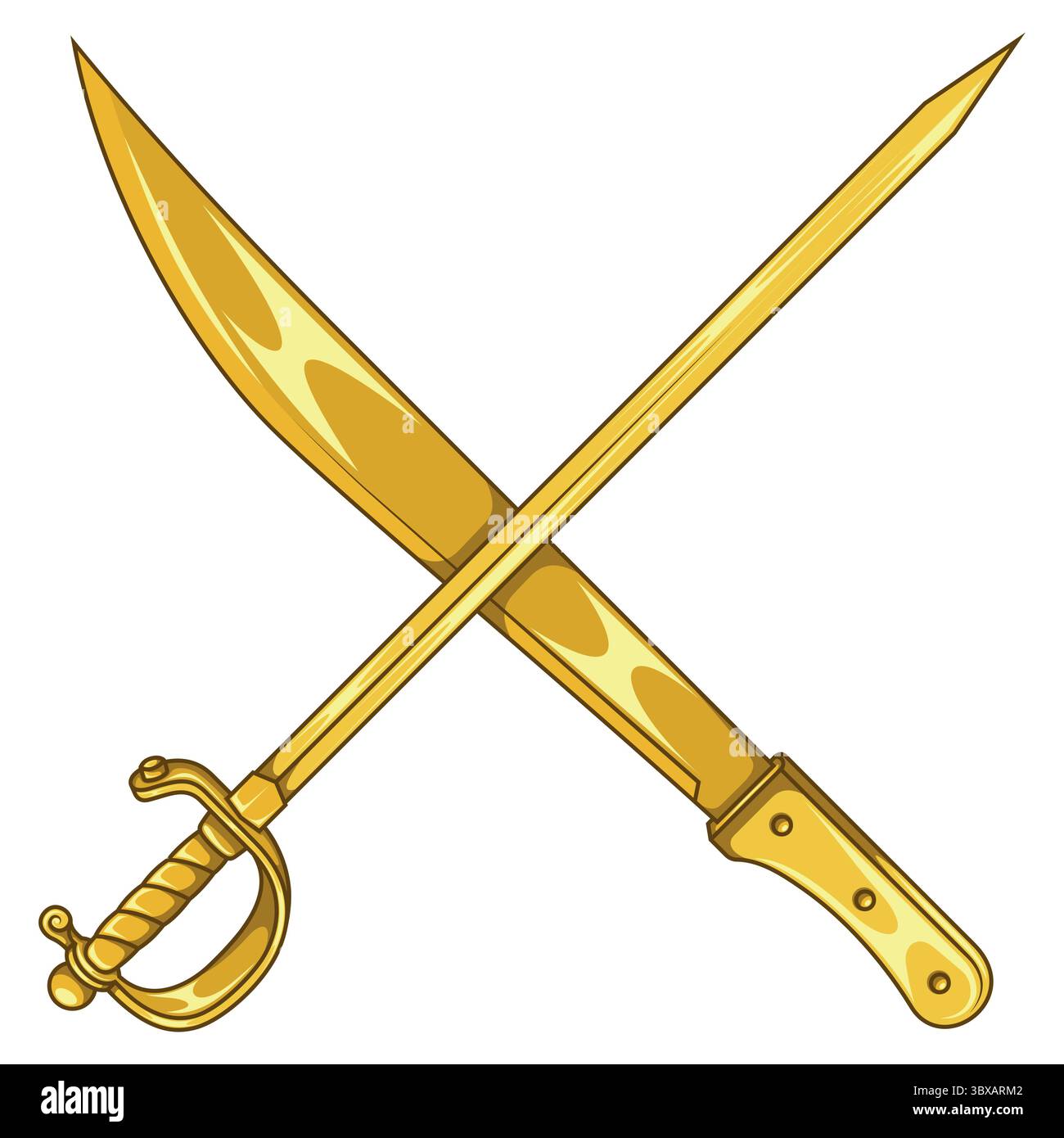 Arme froide avec lame métallique, machette et épée, épées utilisées dans la pratique de l'escrime, machette pour le travail agricole Illustration de Vecteur