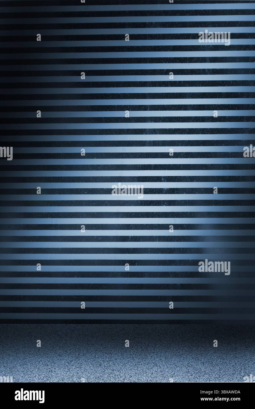 Le design plat minimaliste montre en alternance des panneaux muraux en métal clair foncé et un sol gris moucheté Banque D'Images