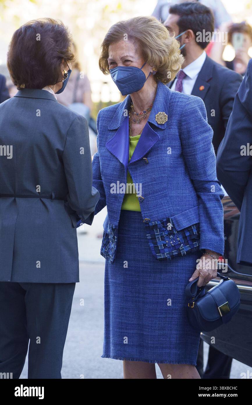 7 octobre 2021, Madrid, Espagne : la Reine Sofia d'Espagne arrive à une réunion du cercle international, orgue de l'École de musique Reine Sofia, à Madrid. (Crédit image : © Atilano Garcia/SOPA images via ZUMA Press Wire) Banque D'Images