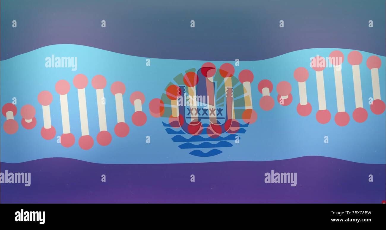 Hélice d'ADN sur ruban dégradé, avec emblème circulaire avec des pagaies de canot solaire Banque D'Images