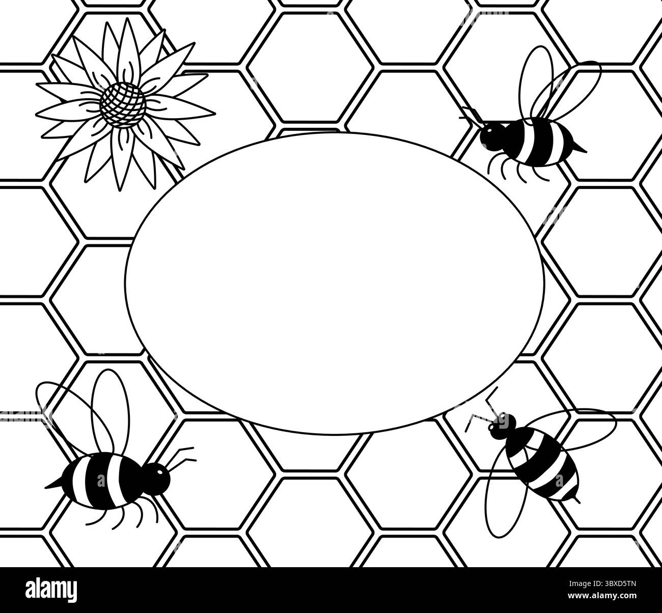 Fond abstrait de miel, modèle ovale de cadre en nid d'abeille. Illustration de ligne graphique vectorielle. design pour graphiques de mode, impressions textiles, tissus, mur Illustration de Vecteur