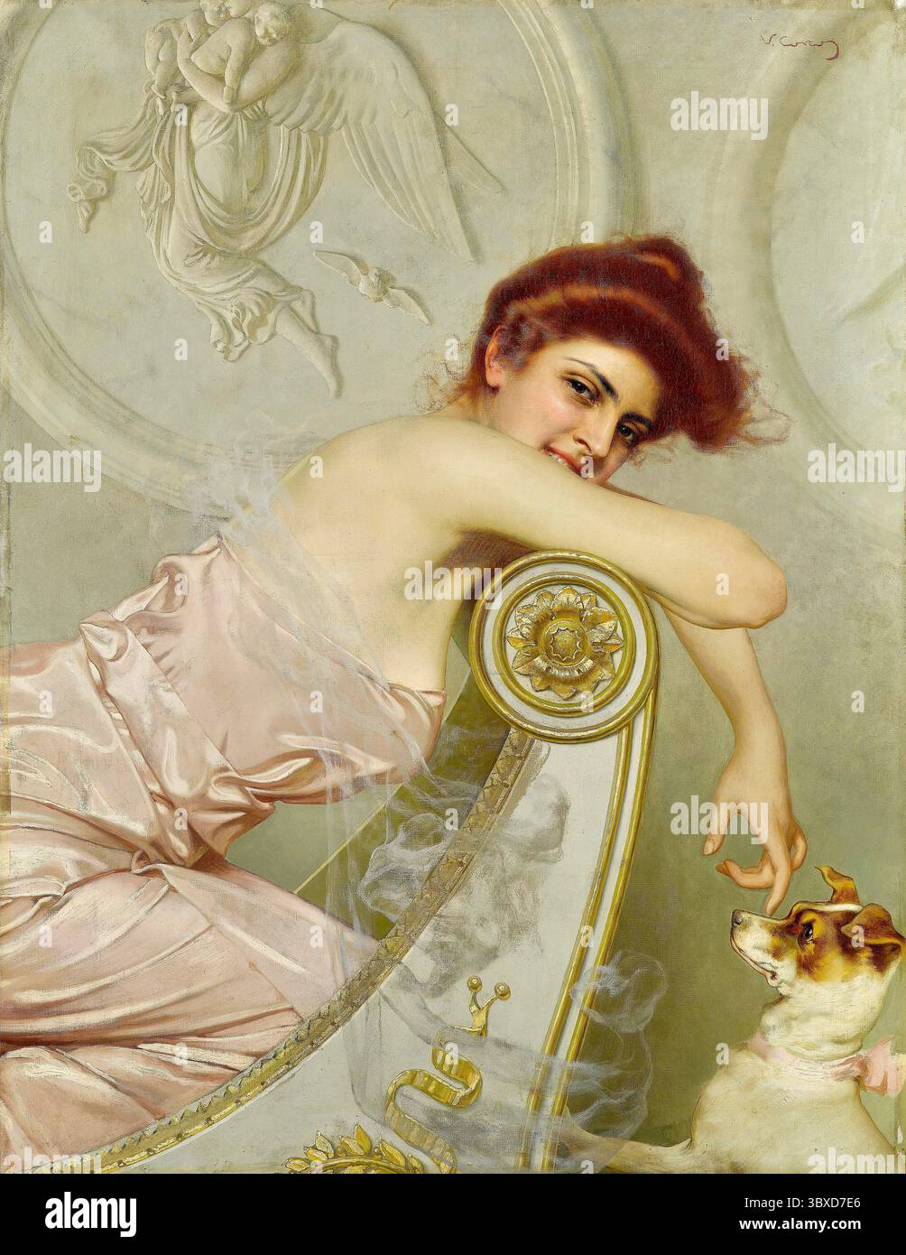 Vittorio Matteo Corcos - jeune dame avec chien chiot - c1895 Banque D'Images