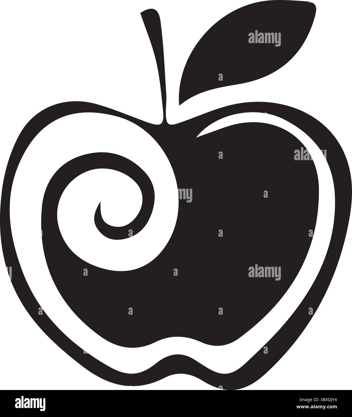Une pomme avec illustration d'art vectoriel de silhouette de feuille avec fond blanc Illustration de Vecteur