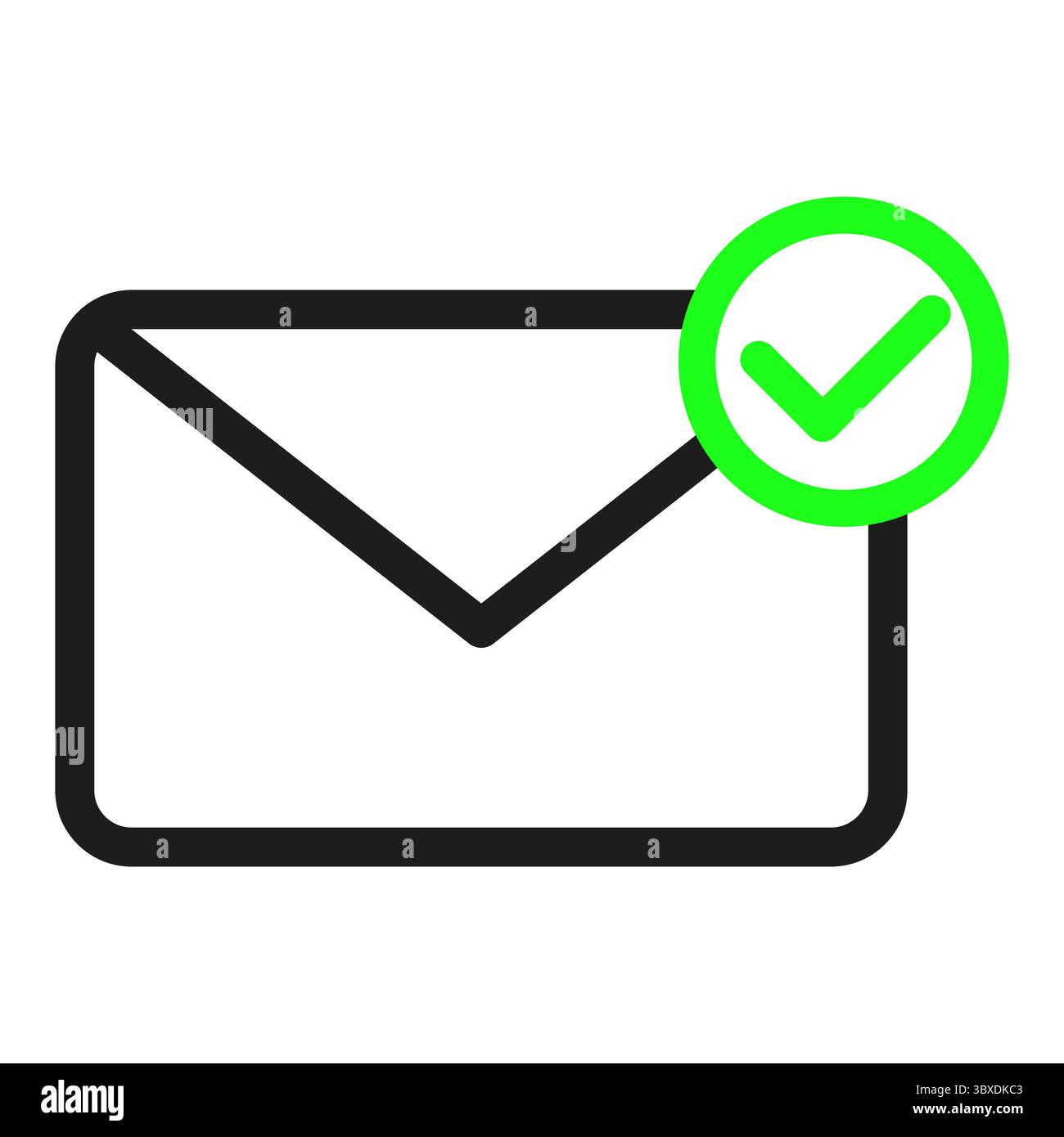 Icône de confirmation de l'e-mail. Symbole message reçu. Notification de vecteur de réussite. Coche verte. Illustration de Vecteur