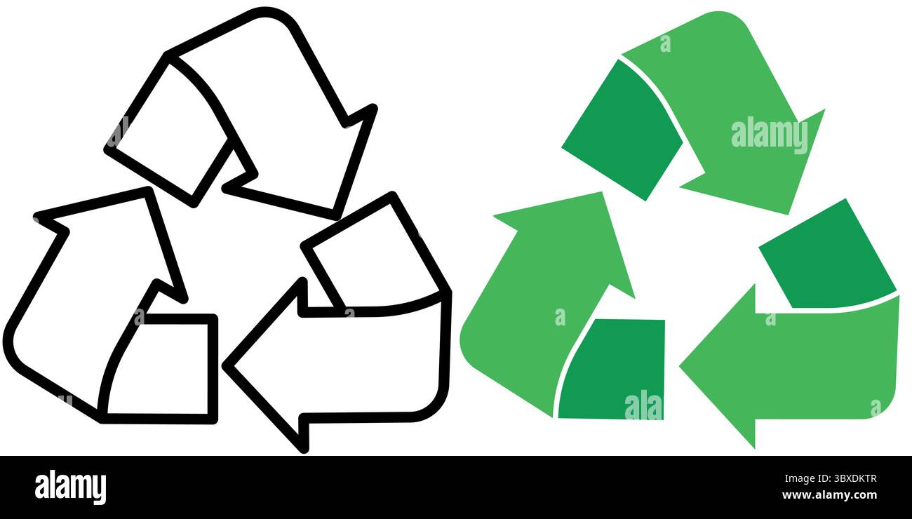 Icône de recyclage de produit en vert et contours, symbole écologique pour le recyclage du papier, du verre ou des plastiques, isolé sur fond blanc Illustration de Vecteur