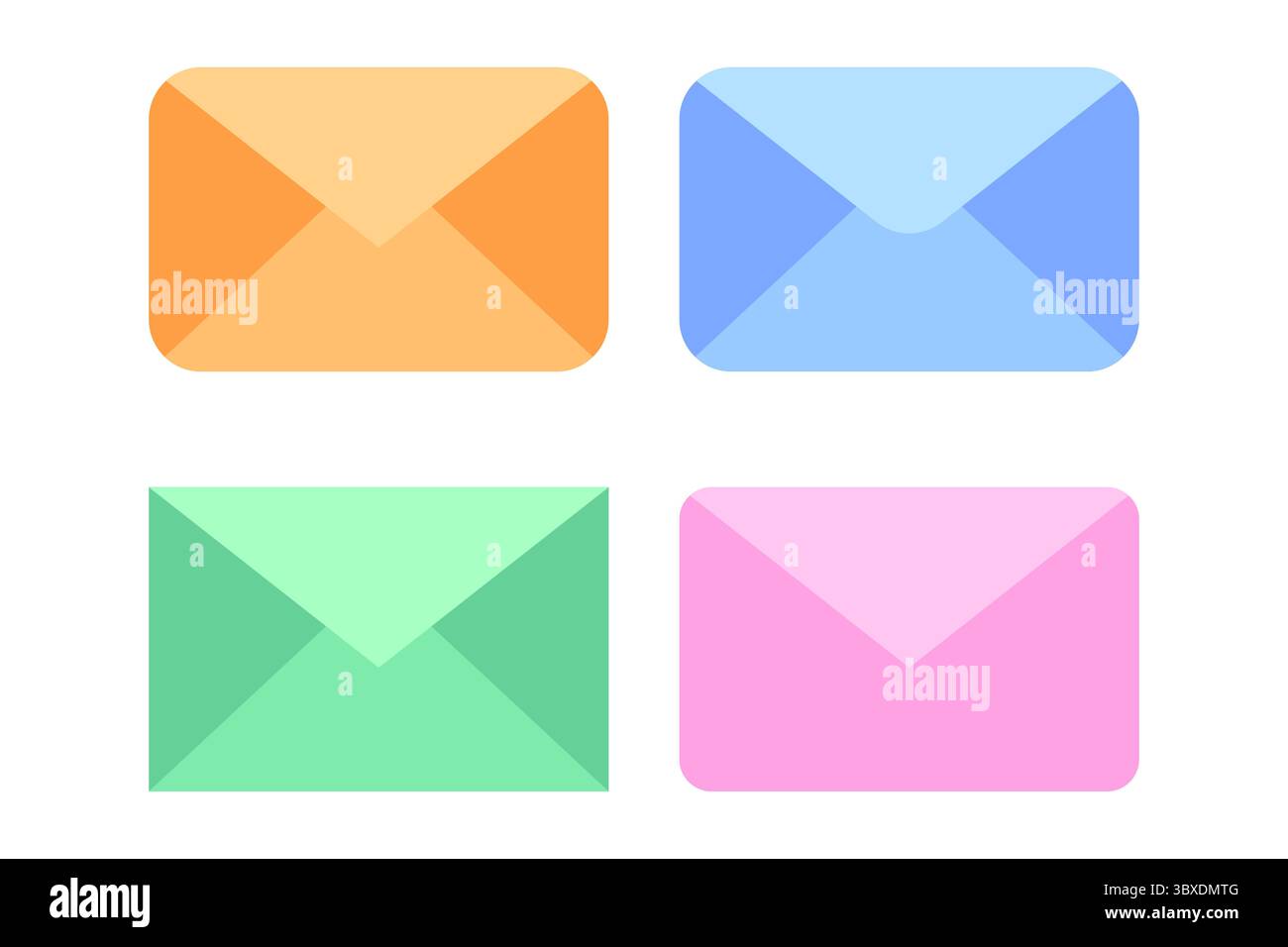 Ensemble d'enveloppes colorées. Icône message électronique. Vecteur d'e-mail divers. Collection de lettres lumineuses. Illustration de Vecteur